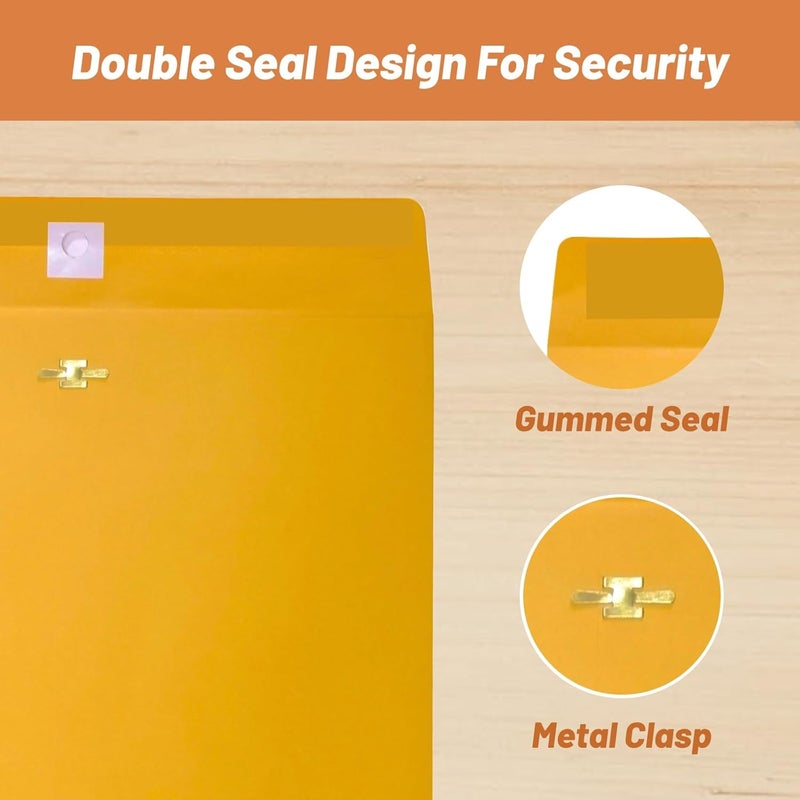 Creebe 20 Pcs Clasp Envelopes 10x13, Large Yellow 10 x 13 Manilla Envelopes with Clasp and Gummed Seal for Mailing, 100 GSM Kraft Paper - Image 3